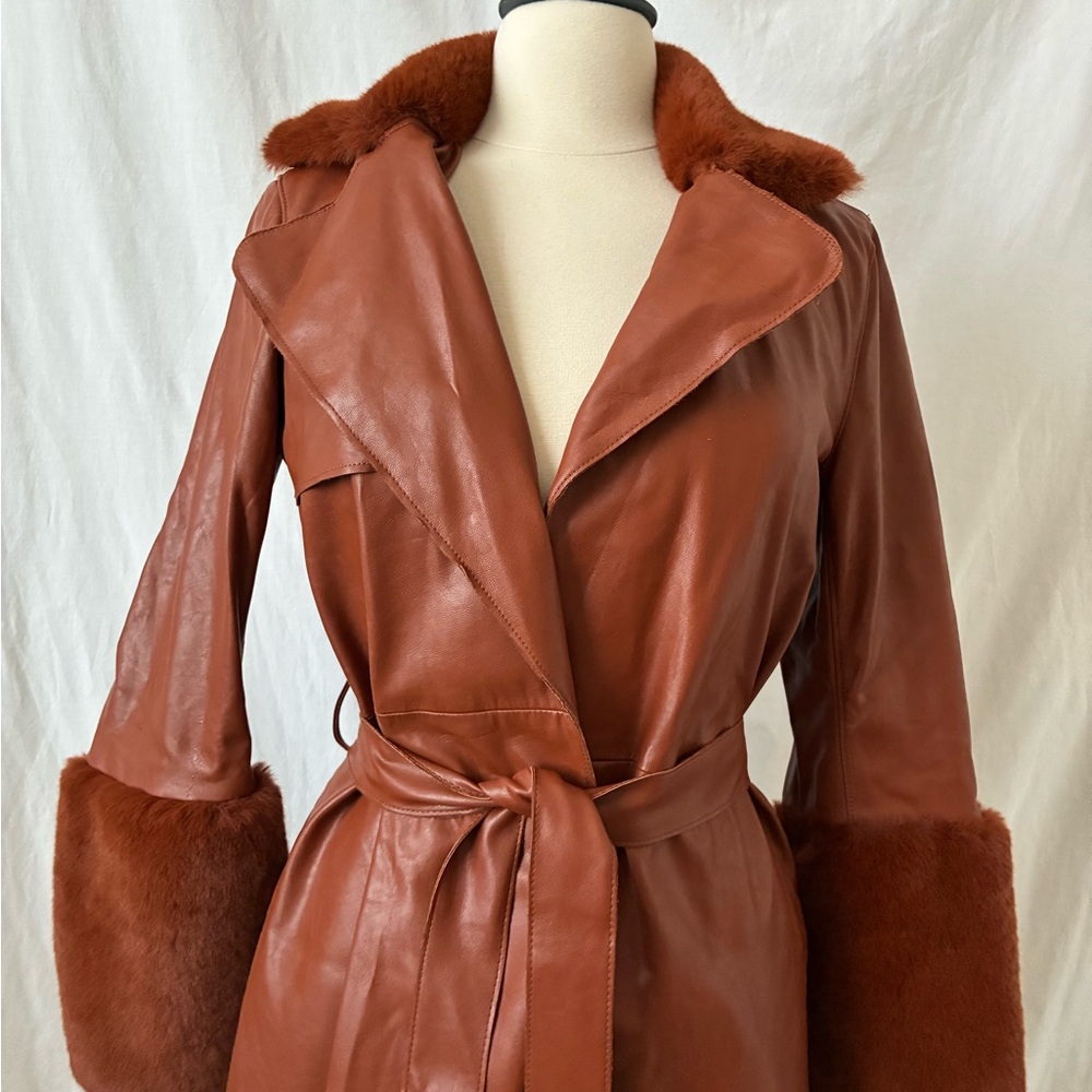 Blank NYC Brown/Orange Penny Lane Coat with Faux Fur Accents